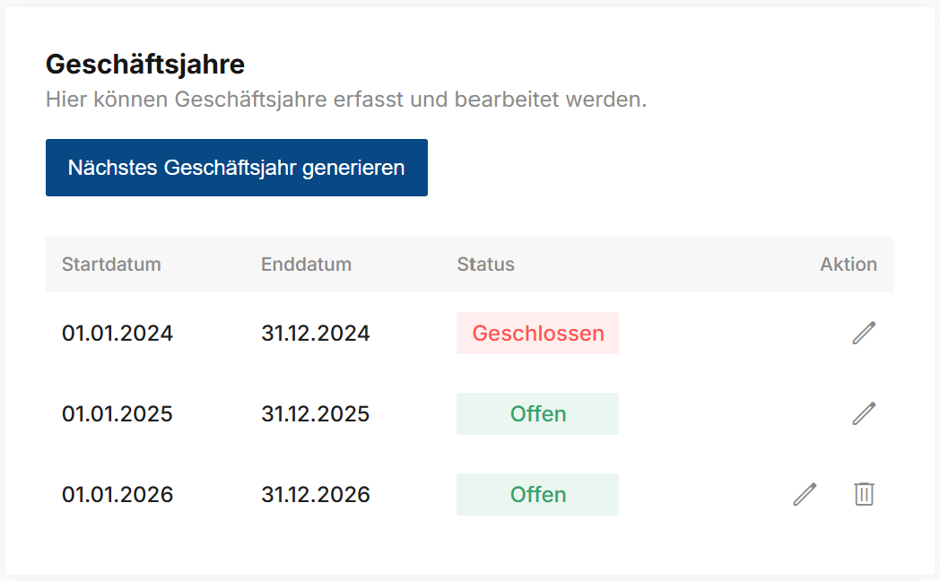 Financial year settings