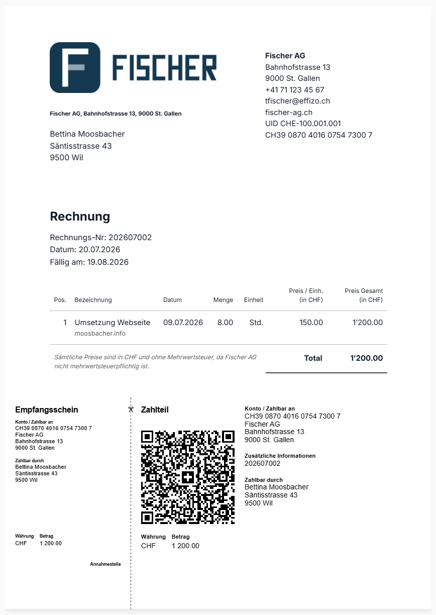 Rechnung als PDF mit Schweizer QR-IBAN